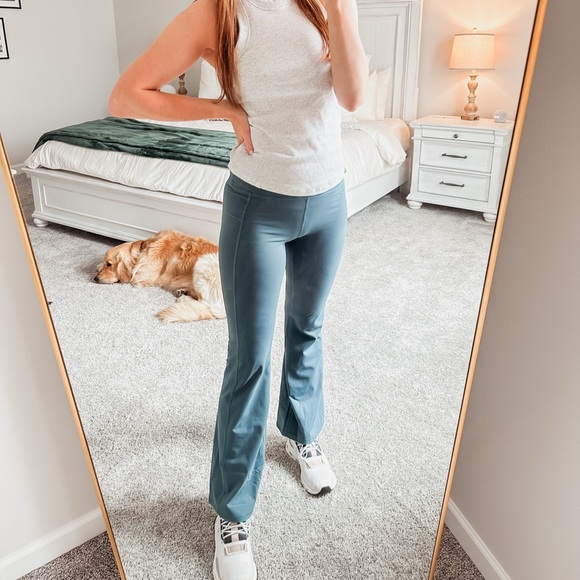 Green Flared Yoga Pants - Picture 1 of 5